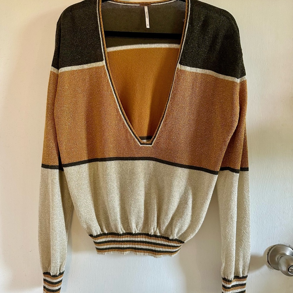 Free People Multicolor V-Neck Sweater